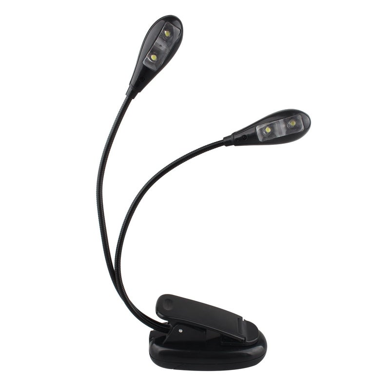 Futheda Protable Dual Head Music Stand Light Book Light with 2 Flexible Gooseneck Arms 4 LED Clip on, Eye care, Flexible Clip Come with USB Cable, Best Suited for Music Stands, Grilling, Desk, Camping - Image 1